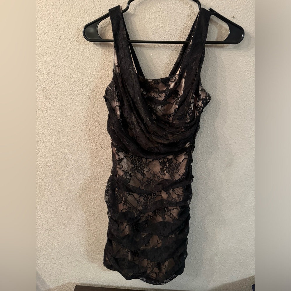 Express Ruched Black Lace Bodycon Dress- Size 4